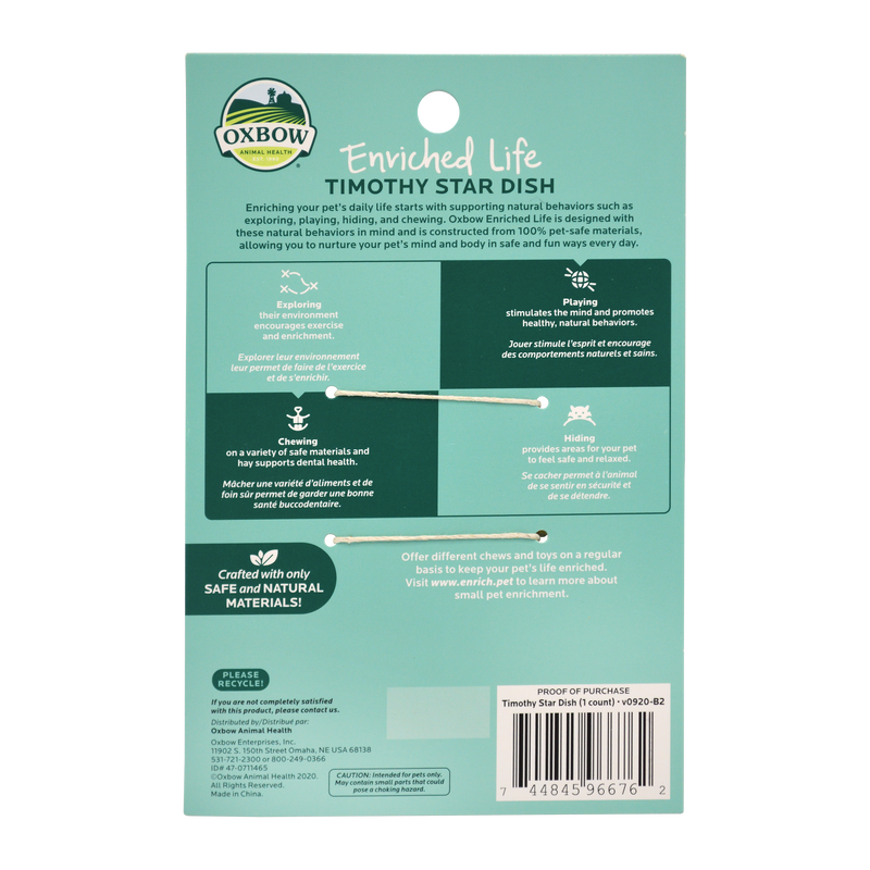 Oxbow Enriched Life Timothy Star Dish for Rabbits, Guinea Pigs, Chinchillas, and other Small Herbivores.