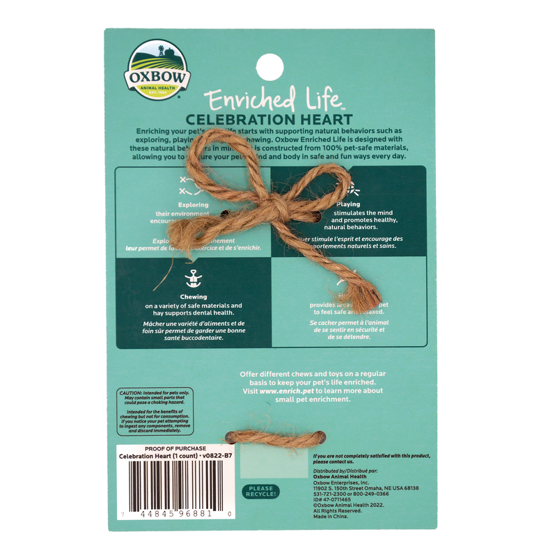 Oxbow Enriched Life - Celebration Heart for Rabbits, Guinea Pigs, Chinchillas, and other Small Herbivores.