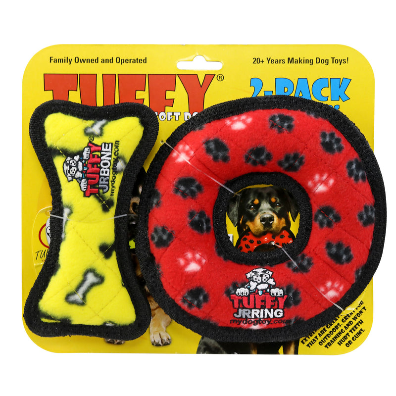Tuffy® Jr Yellow Bone & Red Ring Durable Plush Dog Toys, Multiple Layers & Reinforced Seams