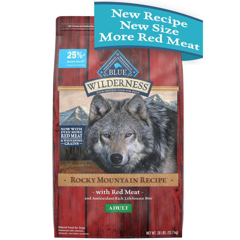 Blue Buffalo Wilderness Rocky Mountain Recipe High Protein Natural Adult Dry Dog Food, Red Meat with Grain 28 lb. bag