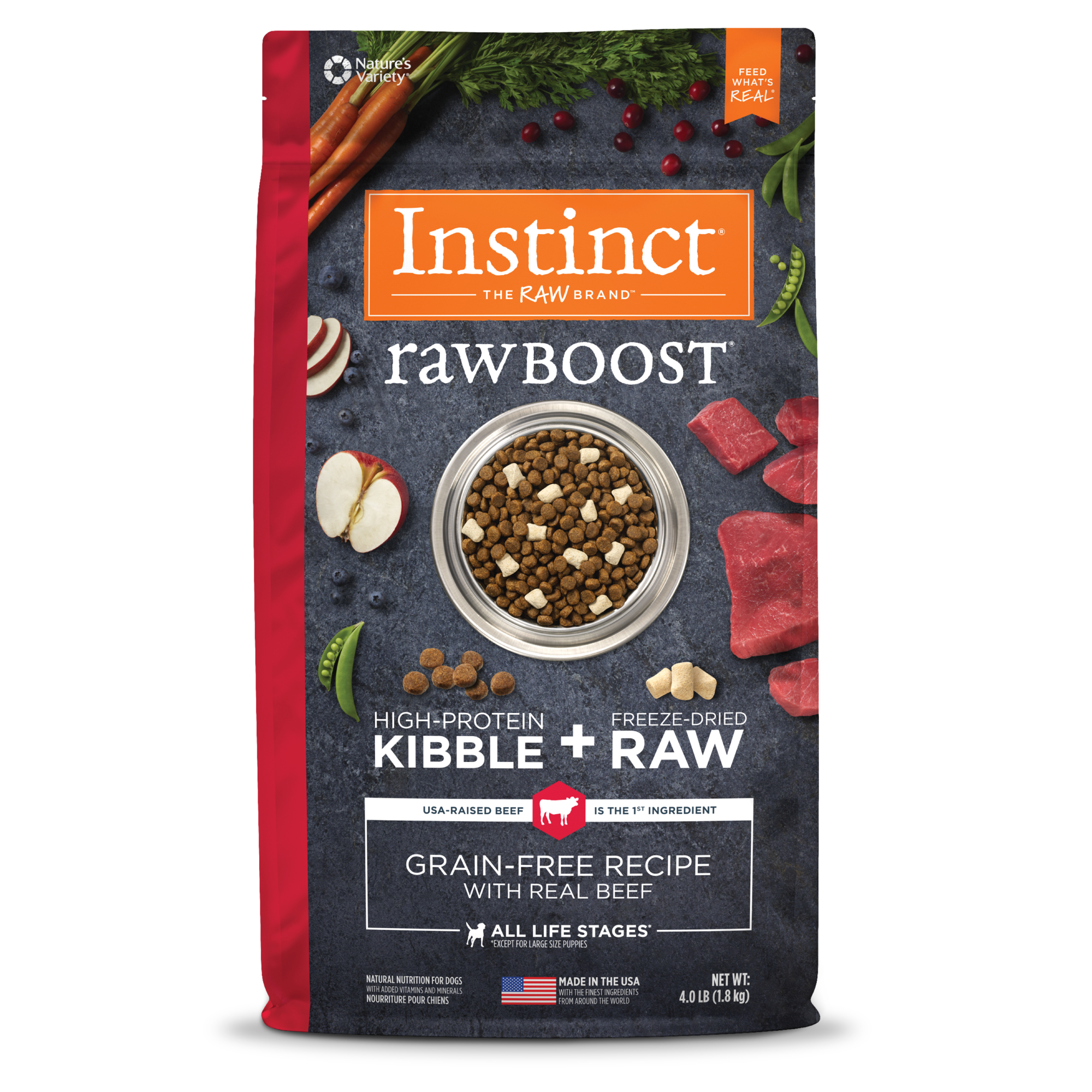 bag instinct dog food Nature's Variety Instinct Raw Boost Grain Free Recipe with Real Beef Natural Dry Dog Food