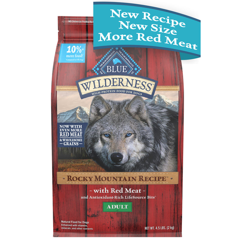 Blue Buffalo Wilderness Rocky Mountain Recipe High Protein Natural Adult Dry Dog Food, Red Meat with Grain 4.5 lb. bag