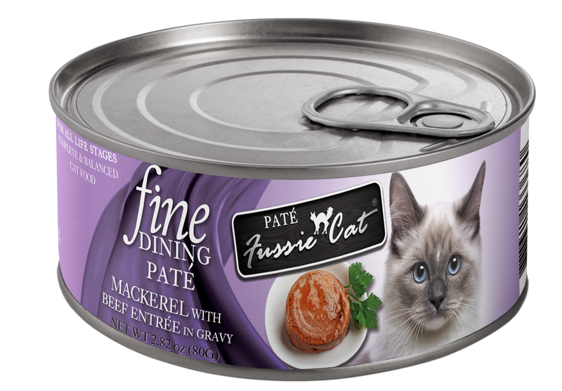 Fussie Cat Fine Dining Pate Mackerel with Beef Entree Wet Cat Food, 2.82oz