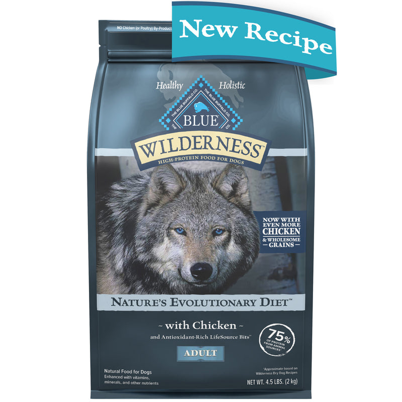 Blue Buffalo Wilderness High Protein Natural Adult Dry Dog Food plus Wholesome Grains, Chicken 4.5 lb. bag