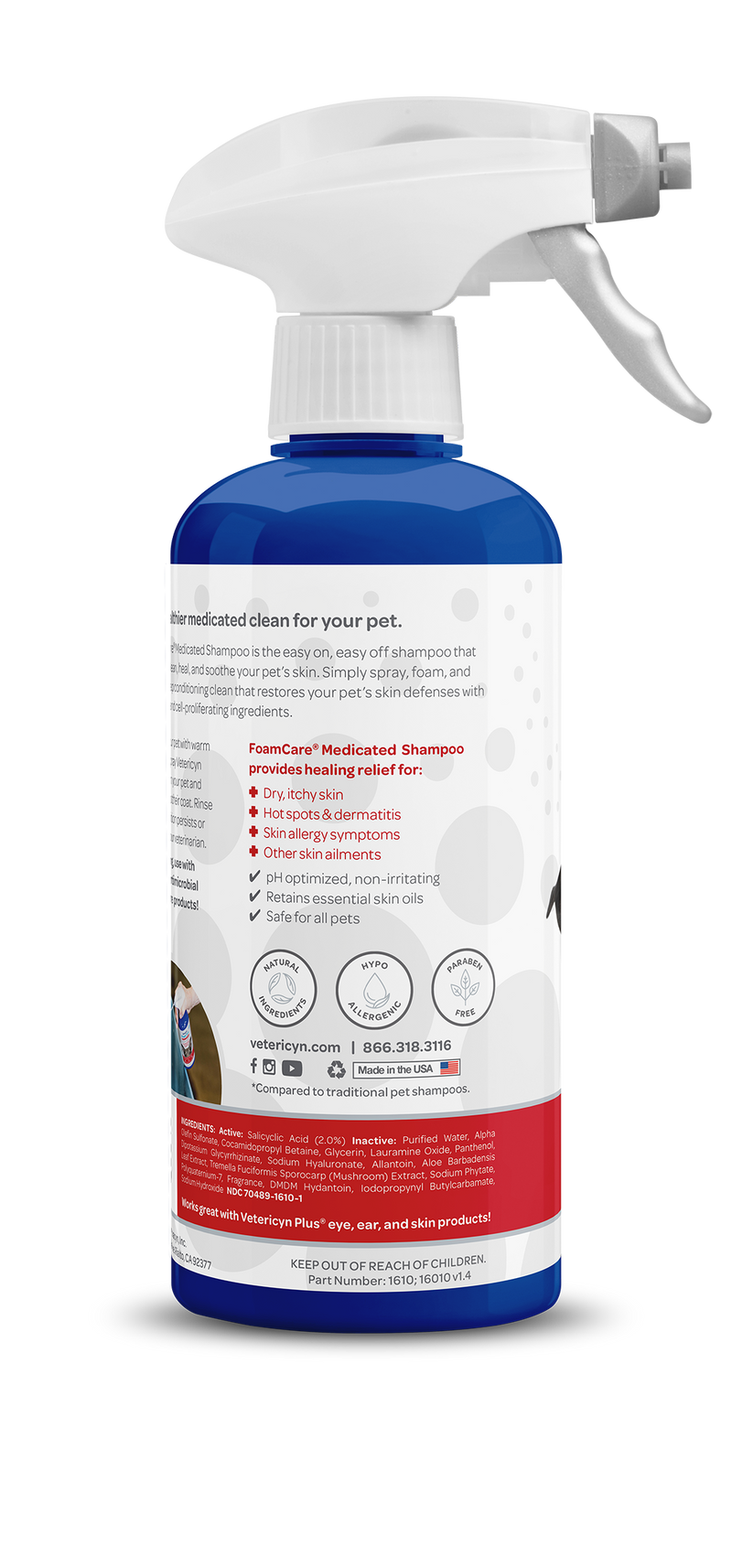 Vetericyn FoamCare Sprayable Medicated Shampoo for Dogs & Cats, 16-ounce