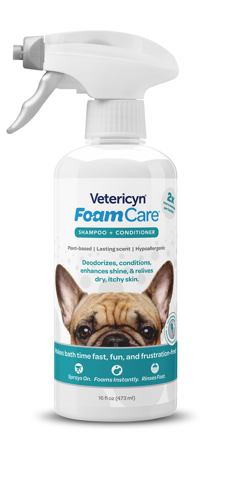 Vetericyn FoamCare Sprayable Shampoo + Conditioner for Dogs & Cats, 16-ounce