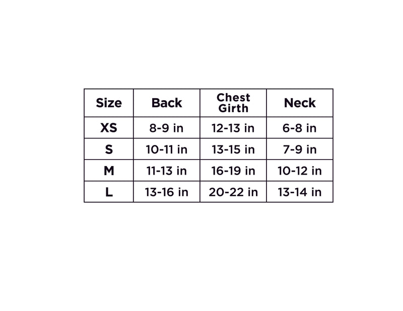 Dog apparel size chart