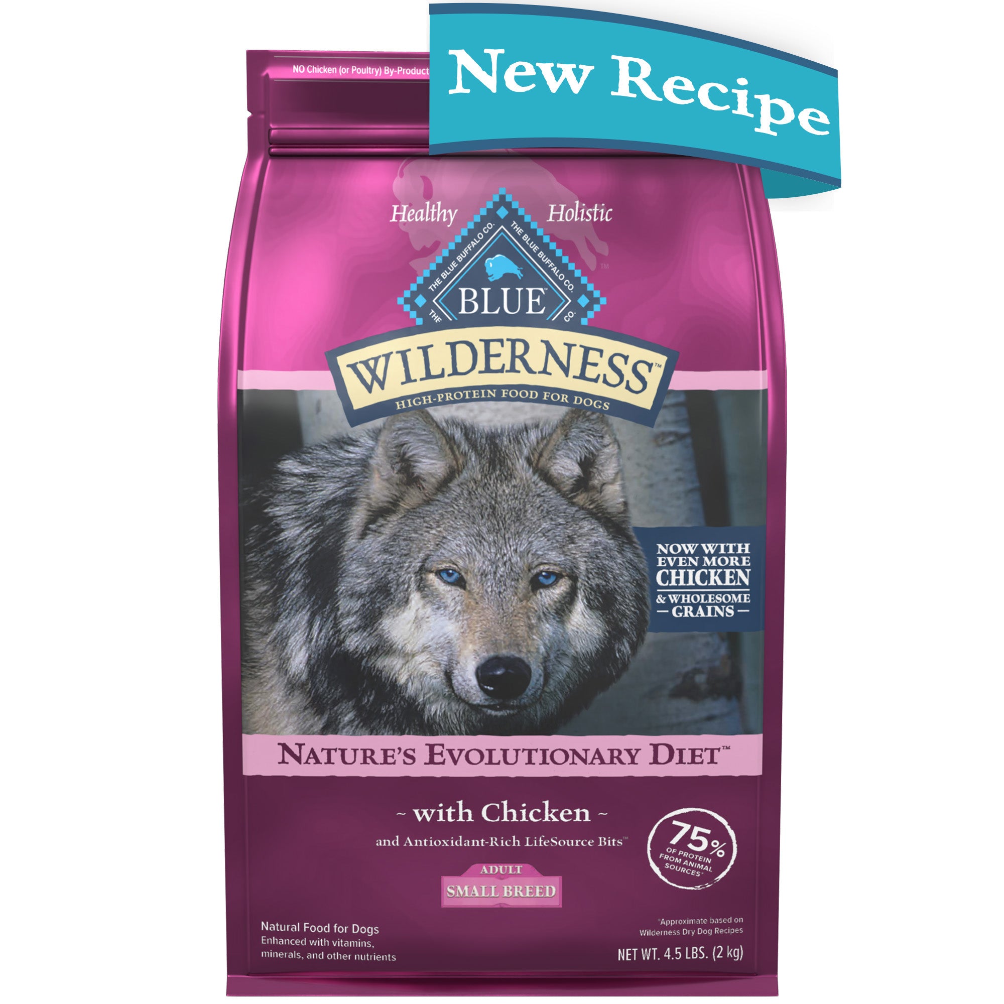 Blue Buffalo Wilderness High Protein Natural Small Breed Adult Dry Dog Food plus Wholesome Grains with Chicken - 4.5lbs