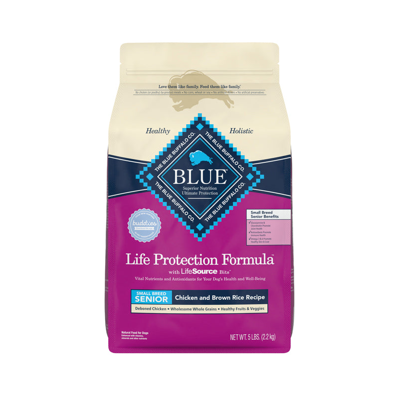 Blue Buffalo Life Protection Formula Natural Senior Small Breed Dry Dog Food, Chicken and Brown Rice 5 lb. Trial Size Bag