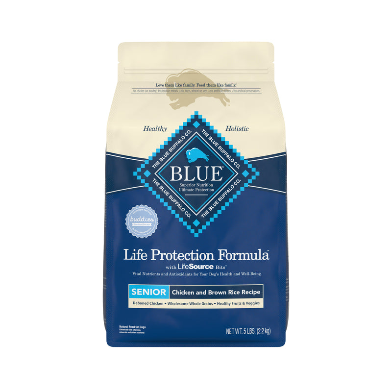 Blue Buffalo Life Protection Formula Natural Senior Dry Dog Food, Chicken and Brown Rice 5 lb. Trial Size Bag