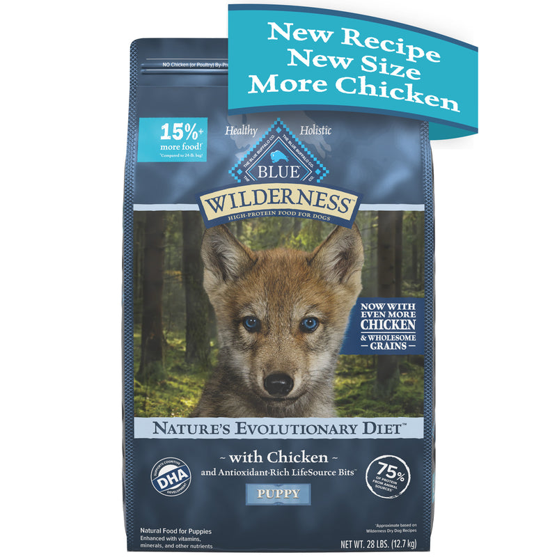 Blue Buffalo Wilderness High Protein Natural Puppy Dry Dog Food plus Wholesome Grains, Chicken 28 lb. bag