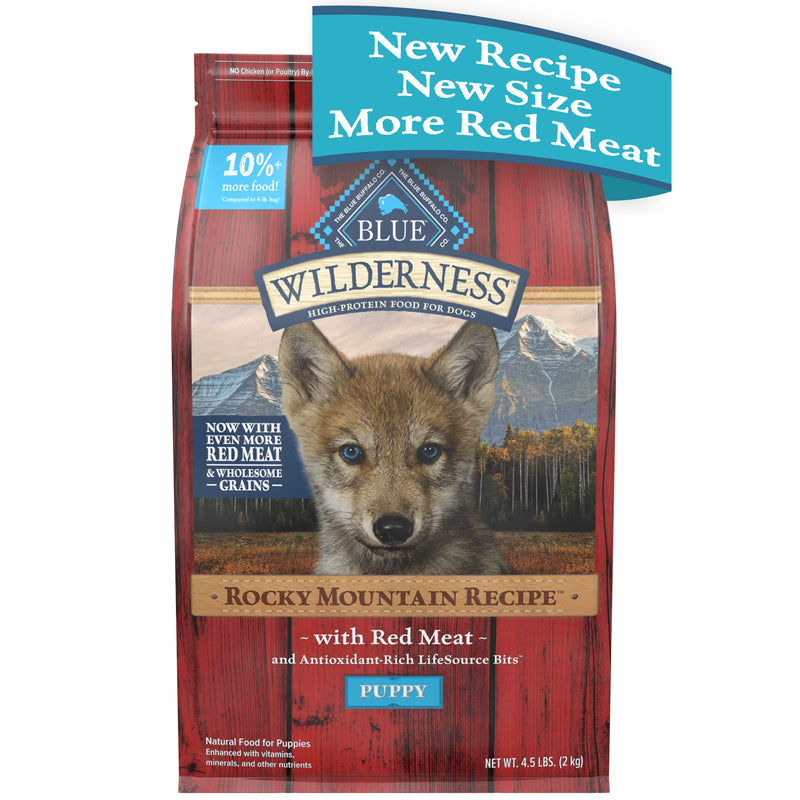 Blue Buffalo Wilderness Rocky Mountain Recipe High Protein Natural Puppy Dry Dog Food, Red Meat with Grain 4.5 lb. bag