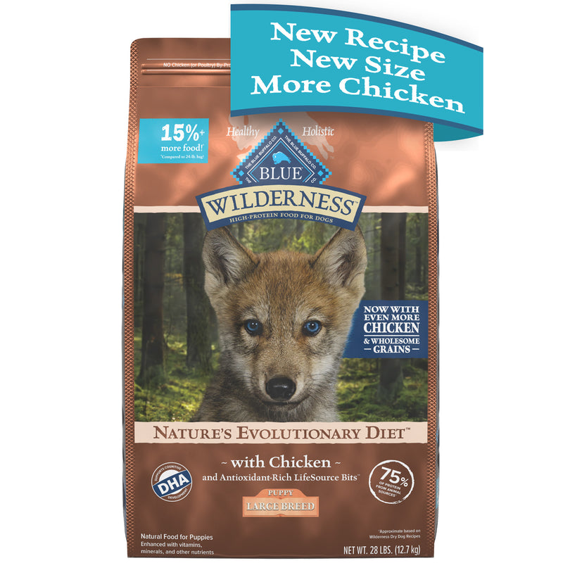 Blue Buffalo Wilderness High Protein Natural Large Breed Puppy Dry Dog Food plus Wholesome Grains, Chicken 28 lb. bag