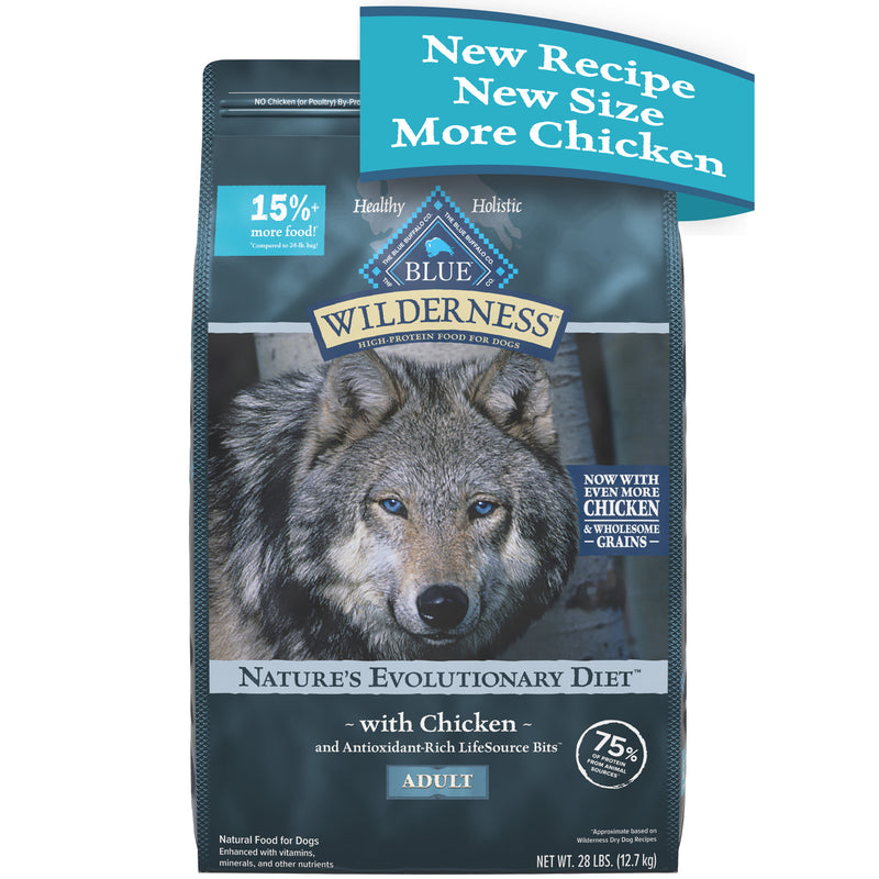 Blue Buffalo Wilderness High Protein Natural Adult Dry Dog Food plus Wholesome Grains, Chicken 28 lb. bag