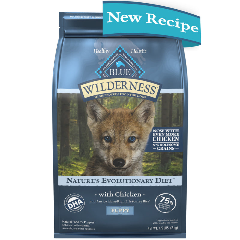 Blue Buffalo Wilderness High Protein Natural Puppy Dry Dog Food plus Wholesome Grains, Chicken 4.5 lb. bag