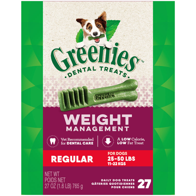 GREENIES Weight Management Regular Natural Dog Dental Care Chews Weight Control Dog Treats, 27 oz. Pack (27 Treats)