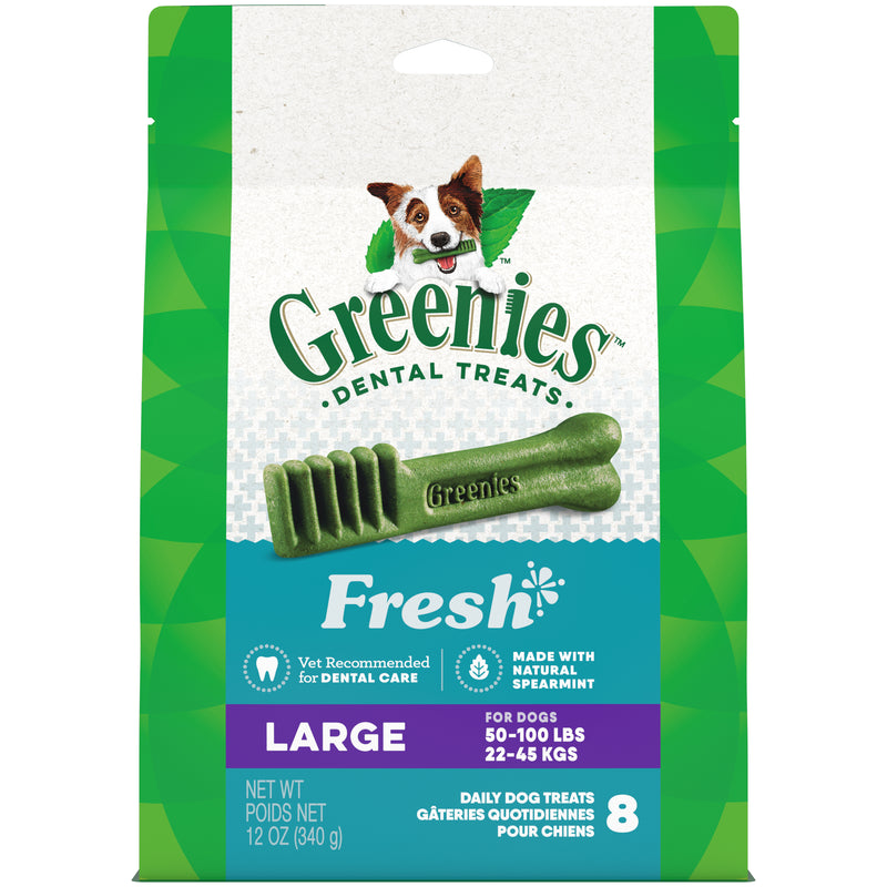 GREENIES Large Natural Dog Dental Care Chews Oral Health Dog Treats Fresh Flavor, 12 oz. Pack (8 Treats)