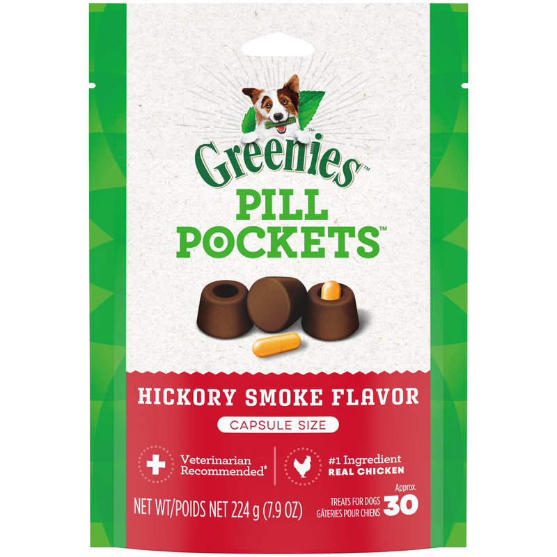 GREENIES PILL POCKETS for Dogs Capsule Size Natural Soft Dog Treats, Hickory Smoke Flavor, 7.9 oz. Pack (30 Treats)