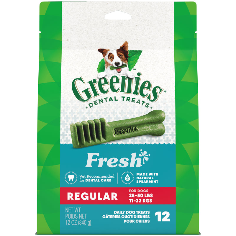 GREENIES Regular Natural Dog Dental Care Chews Oral Health Dog Treats Fresh Flavor, 12 oz. Pack (12 Treats)