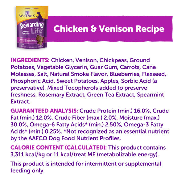 Wellness Rewarding Life Chicken & Venison Recipe Dog Treats, 6 oz. Bag