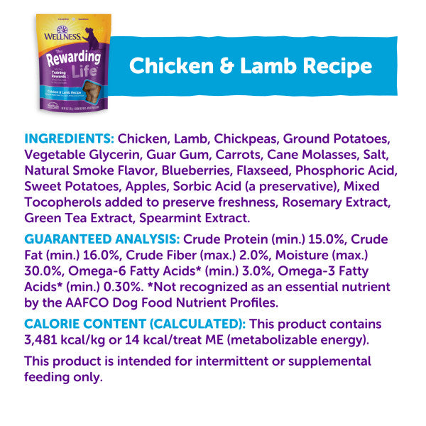 Wellness Rewarding Life Chicken & Lamb Recipe Dog Treats, 6 oz. Bag