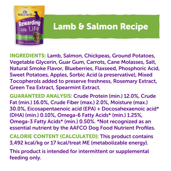 Wellness Rewarding Life Lamb & Salmon Recipe Dog Treats, 6 oz. Bag