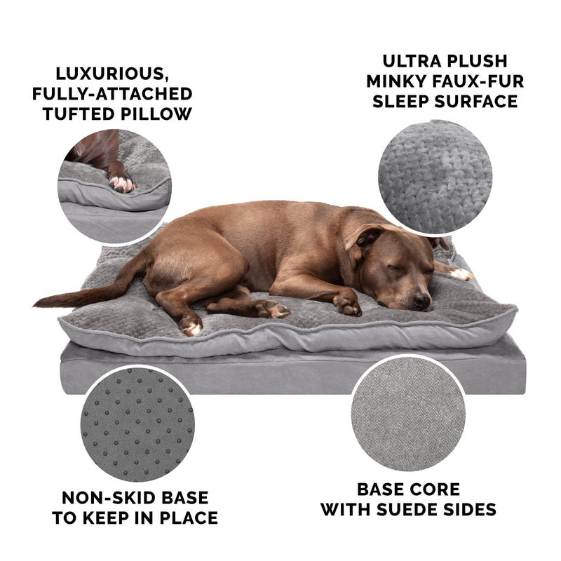 FurHaven Minky Faux Fur & Suede Pillow-Top Orthopedic Dog Bed - Large, Titanium Gray