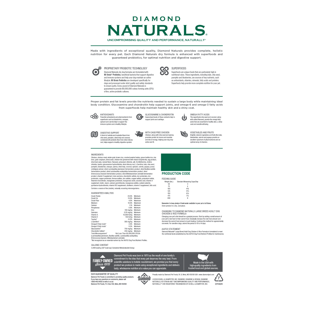Diamond Naturals Chicken & Rice Large Breed Adult Dry Dog Food, 40 Lb