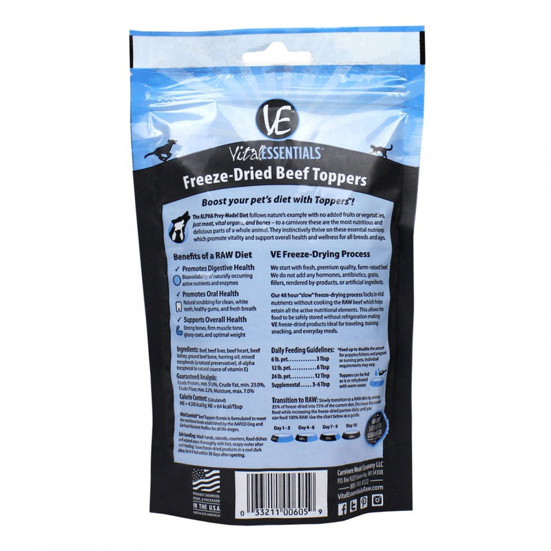Vital Essentials Freeze Dried Beef Toppers for Cats and Dogs Food