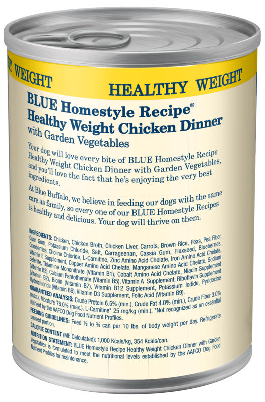 Blue Buffalo Homestyle Recipe Adult Healthy Weight Chicken Dinner with Garden Vegetables Canned Dog Food