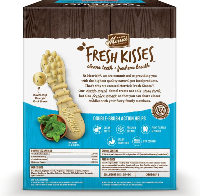 Merrick Fresh Kisses Grain Free Mint Breath Strips Medium Dog Treat Box