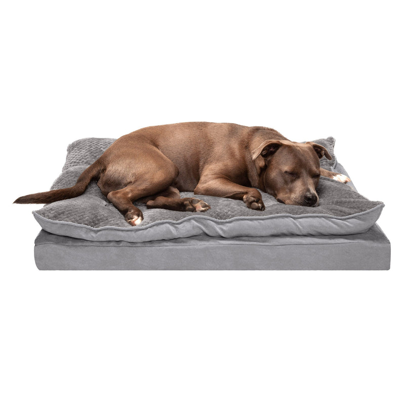 FurHaven Minky Faux Fur & Suede Pillow-Top Orthopedic Dog Bed - Large, Titanium Gray