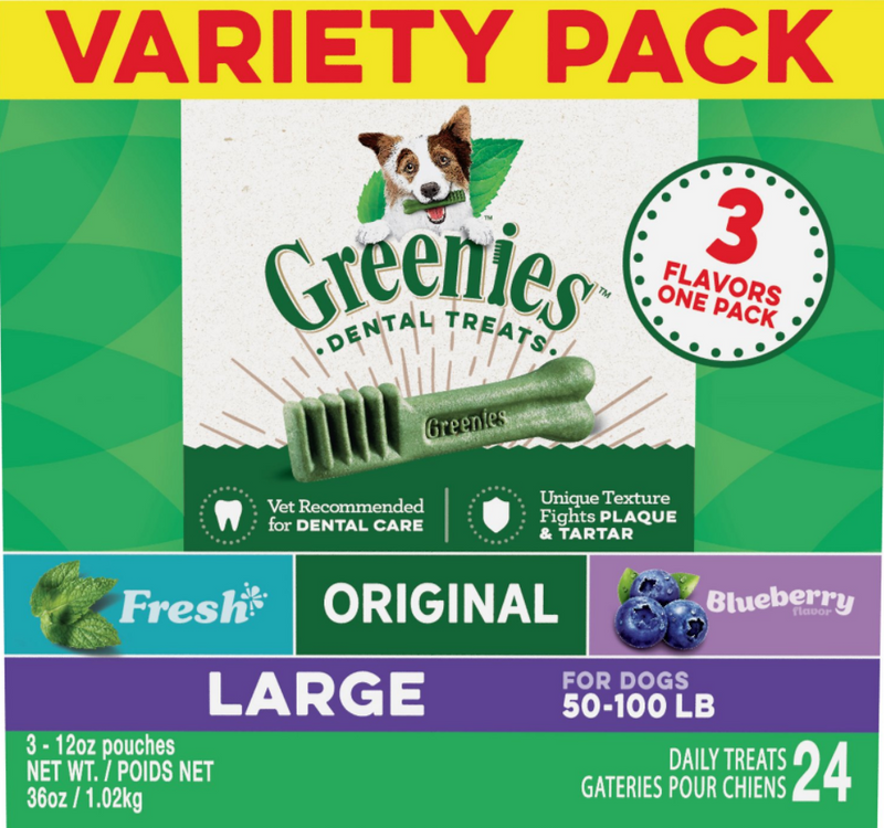 Greenies Large Dental Chews Flavored with Spearmint and Blueberry Dog Treat