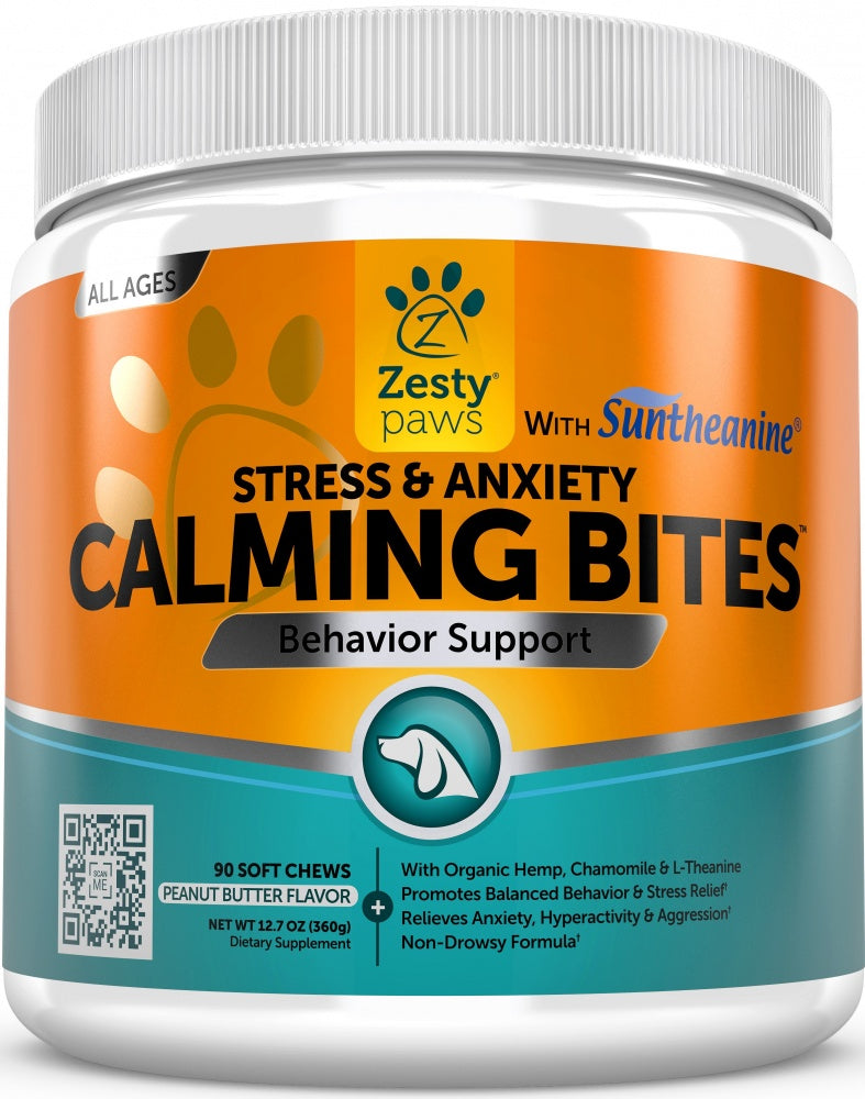 Zesty Paws Calming Anti Stress & Anxiety Bites Peanut Butter Soft Chews For Dogs