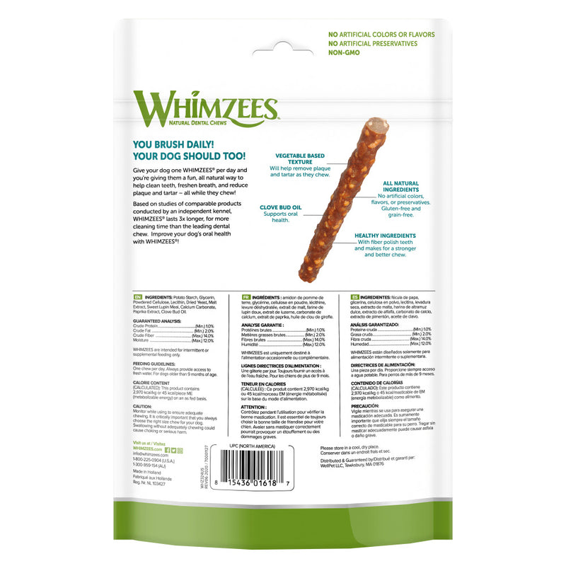 Whimzees Veggie Sausage Dental Chew Dog Treats