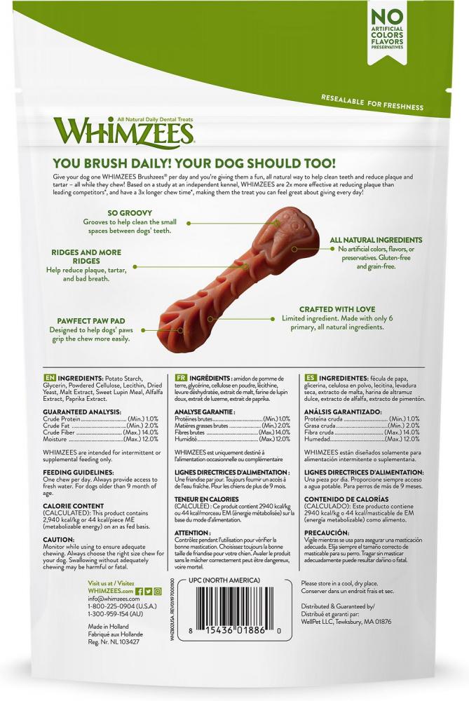 Whimzees Daily Use Brushzees Medium Pack Dental Dog Treats