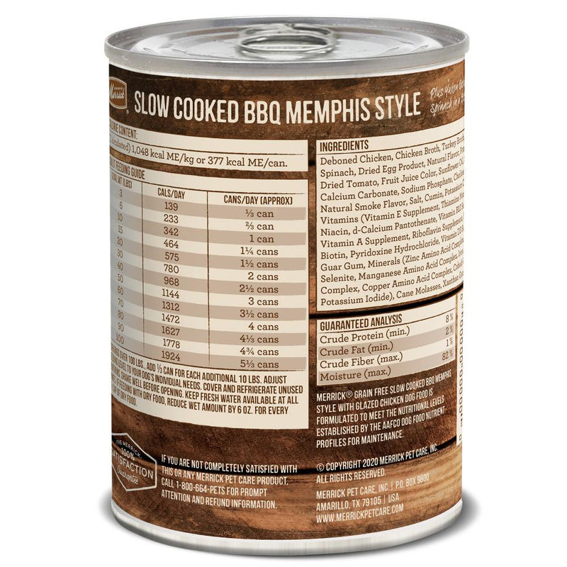 Merrick Grain Free Slow Cooked BBQ Memphis Style Chicken Recipe Canned Dog Food