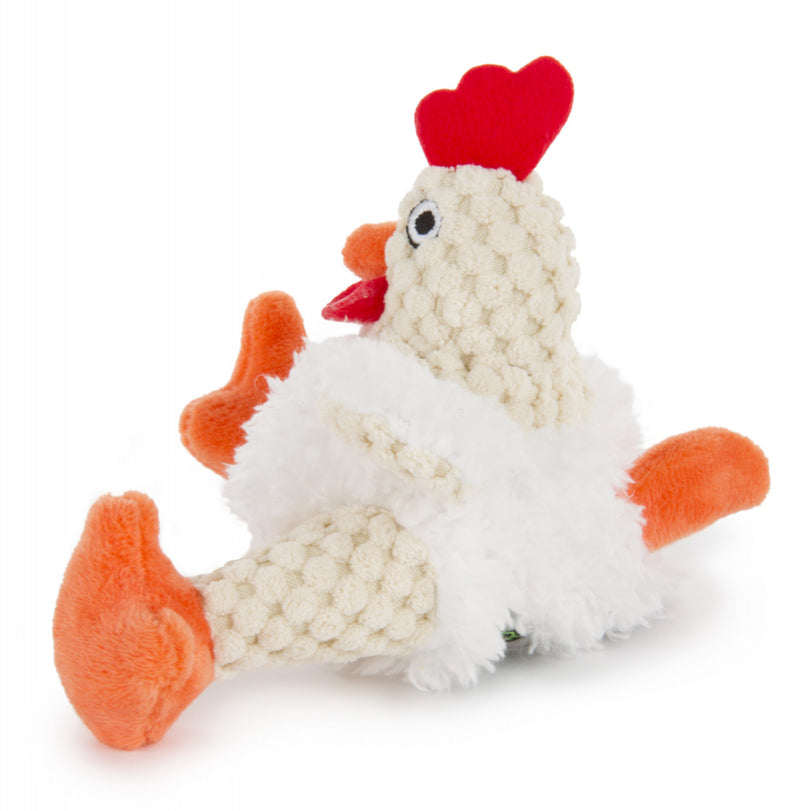 Go Dog Checkers Fat White Rooster with Chew Guard Technology Durable Plush Squeaker Dog Toy Mini Just for Me