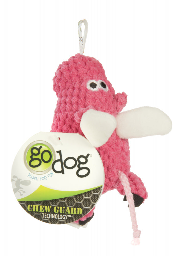 Go Dog Checkers Flying Pig with Chew Guard Technology Durable Plush Squeaker Dog Toy Pink Mini Just for Me