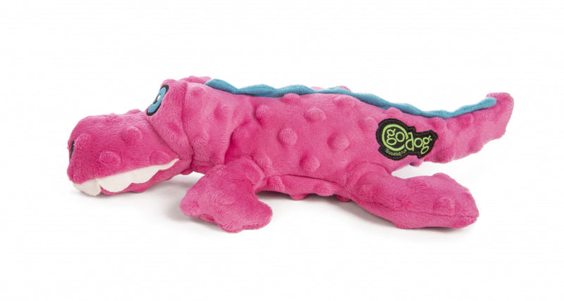 Go Dog Gators with Chew Guard Technology Durable Plush Squeaker Dog Toy Pink