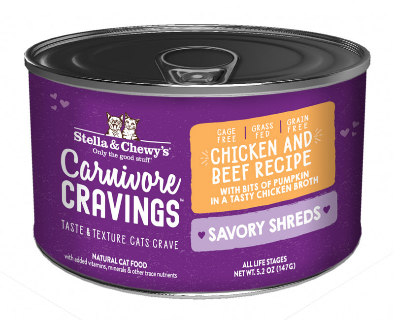 Stella & Chewy's Carnivore Cravings Savory Shreds Chicken & Beef Dinner in Broth Wet Cat Food