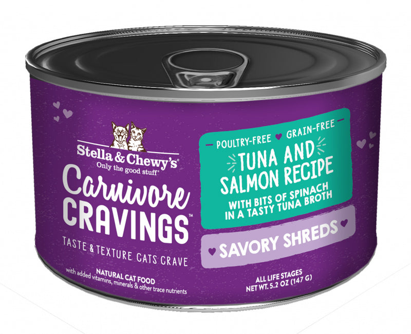 Stella & Chewy's Carnivore Cravings Savory Shreds Tuna & Salmon Dinner in Broth Wet Cat Food