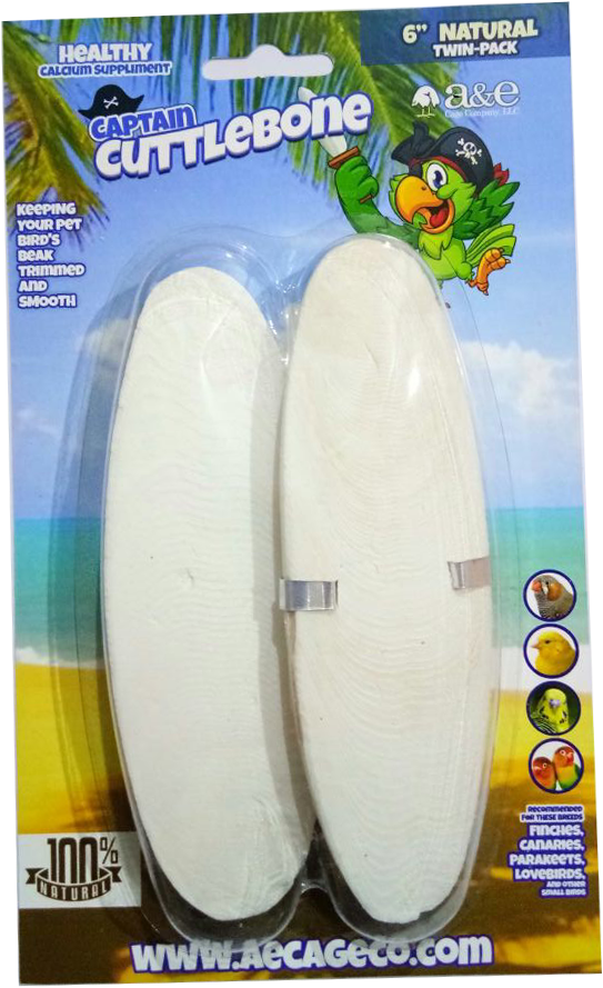 A&E Cage Company 6" Natural Cuttlebone for Birds, Twin Pack