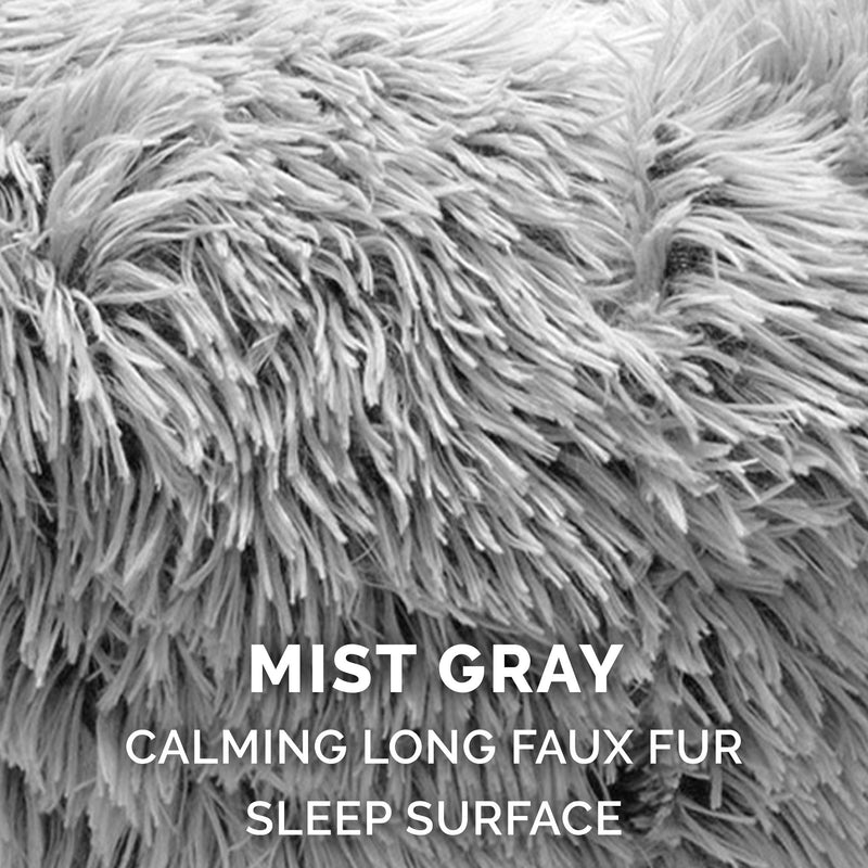 FurHaven Calming Cuddler Long Fur Donut Bed - Large 36", Mist Gray
