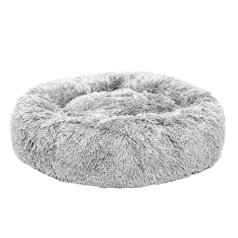 FurHaven Calming Cuddler Long Fur Donut Bed - Large 36", Mist Gray