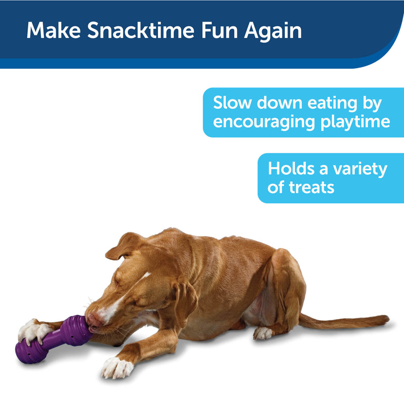 Slow down eating by encouraging playtime.  Holds a variety of treats.
