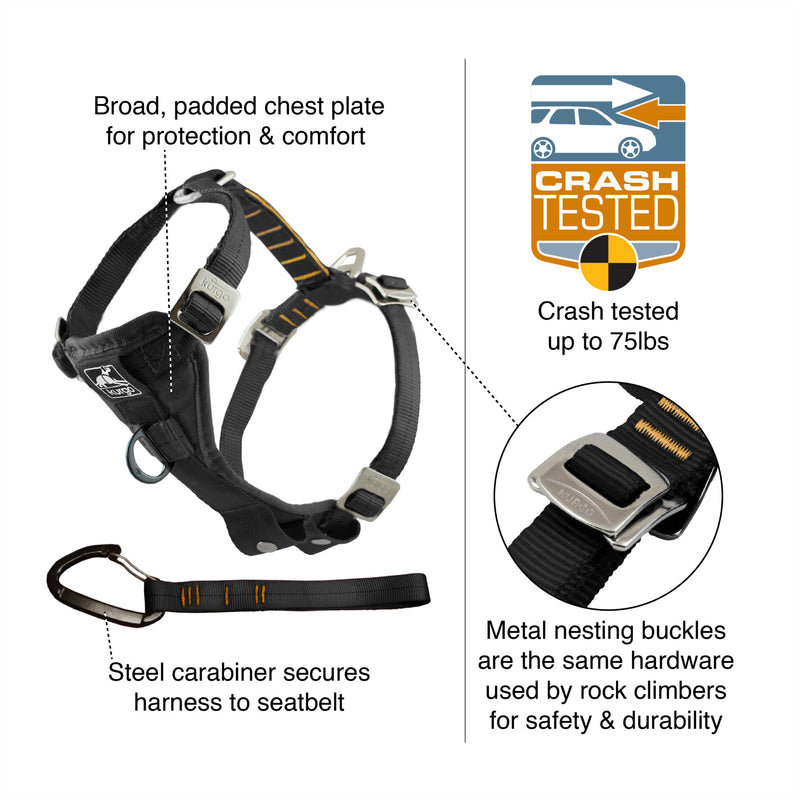 Kurgo Tru-Fit Enhanced Strength Dog Harness - Crash Tested Car Safety Harness for Dogs, No Pull Dog Harness, Includes Pet Safety Seat Belt, Black