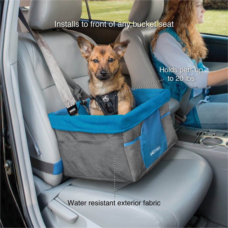 Installs to front of any bucket seat.  Holds pets up to 20lbs. Water resistant exterior fabric