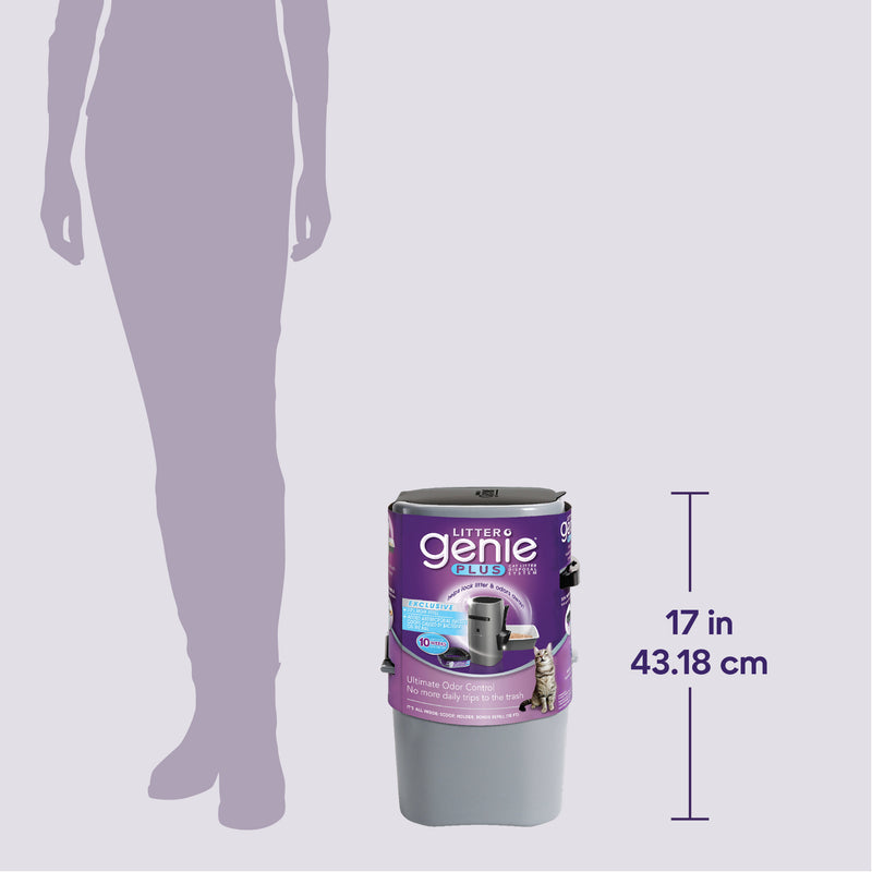 Litter Genie dimensions.  17 inches tall or 43.18cm tall