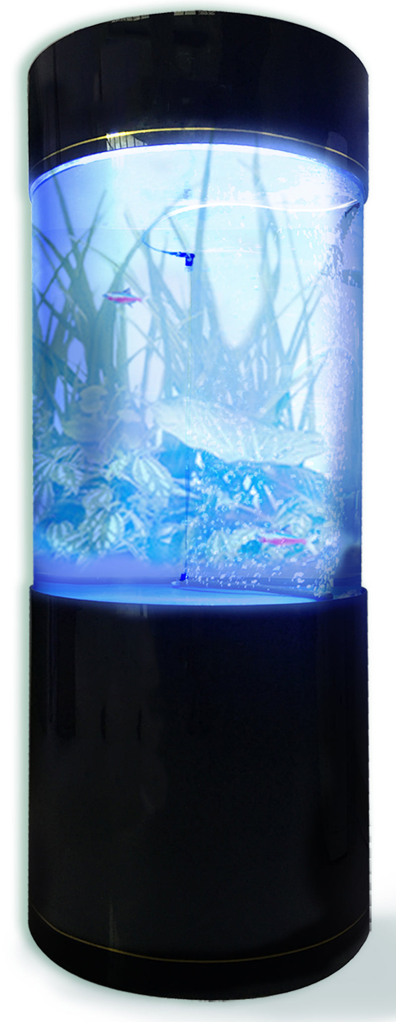 Penn-Plax Water World Luxury Large Cylinder Acrylic Aquarium with Built-In Stand and Storage Top